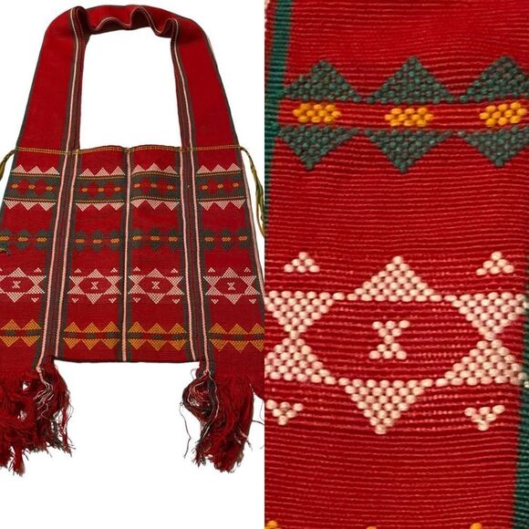 Vintage Bohemian Satchel Shoulder crossbody Bag red fringe ethnic Guatemalan - Picture 1 of 8